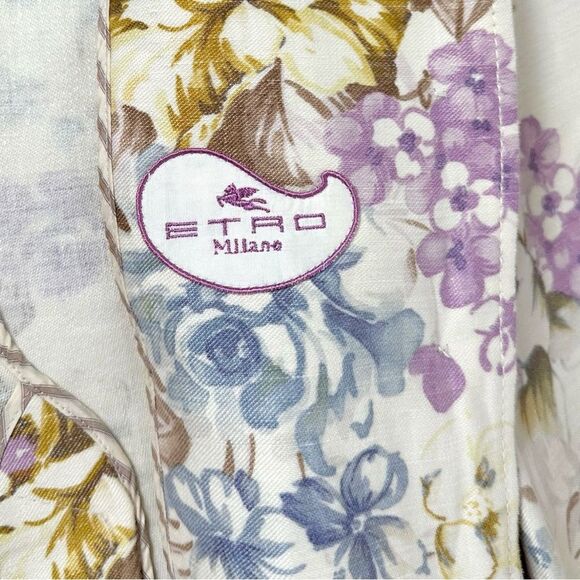 Etro Cream Floral Print Italian Linen Gold Button Blazer Jacket Rare Size 42/6 - Picture 4 of 8